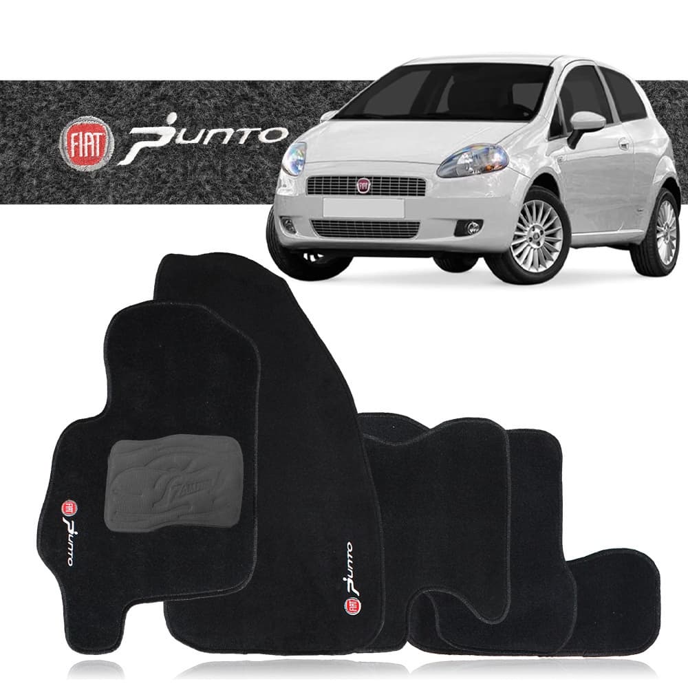 Tapete Punto 2007 a 2012 Carpete Automotivo Logo Bordado Preto 5 Peças