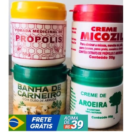 Kit Com 4 Pomadas de 50g Aroeira Própolis Micosil Banha de Carneiro -  LP