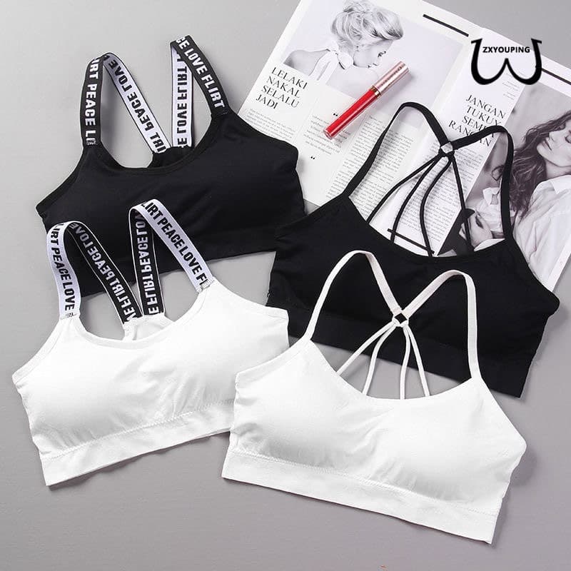 ZXYOUPING 1/3Pcs Sutiã Esportivo push up Fitness Feminina/ Roupa Íntima Sem Costura com bojo Destacáveis/ top Sem Costas