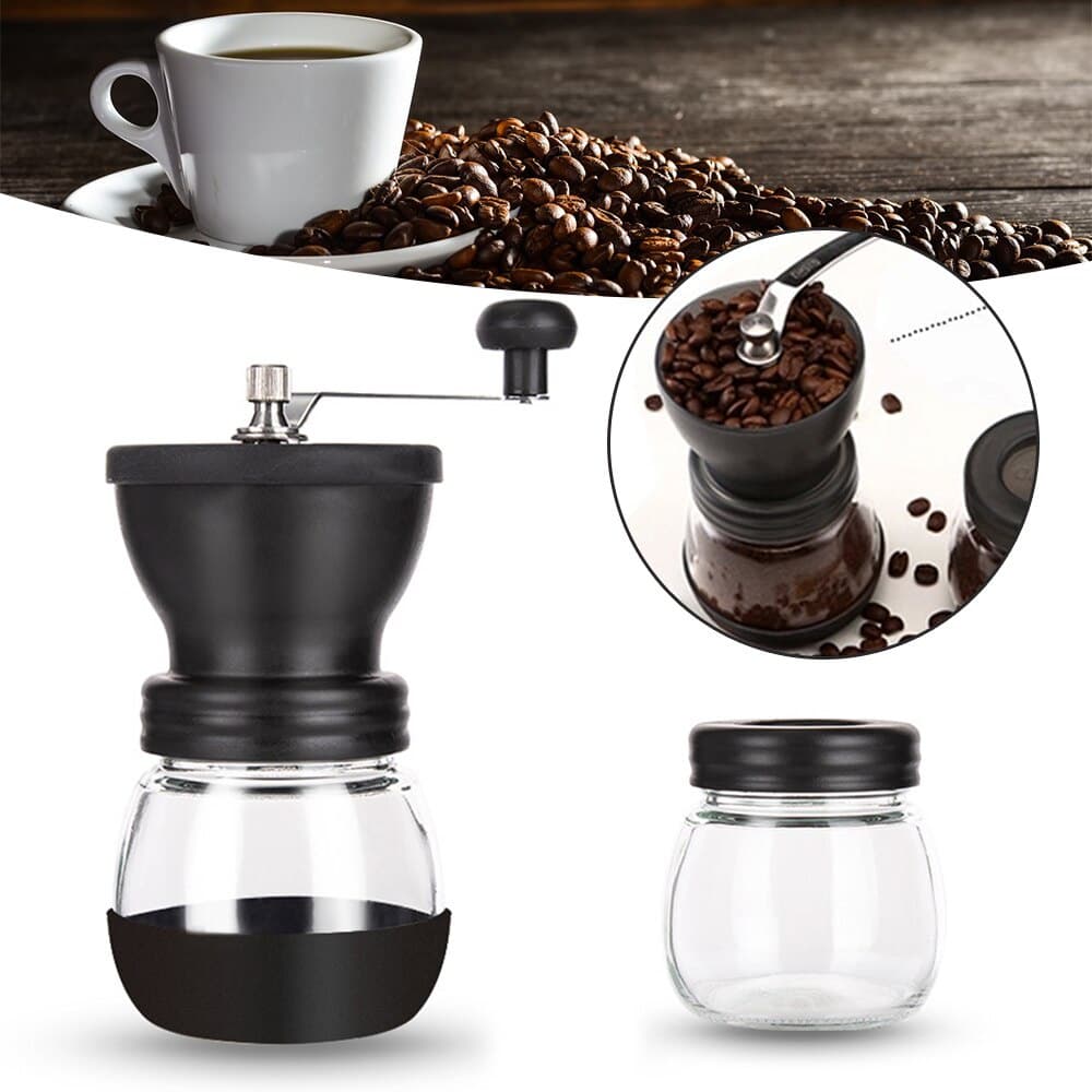 Moedor De Café e Grãos Manual em Vidro Plástico Inox e Cerâmica