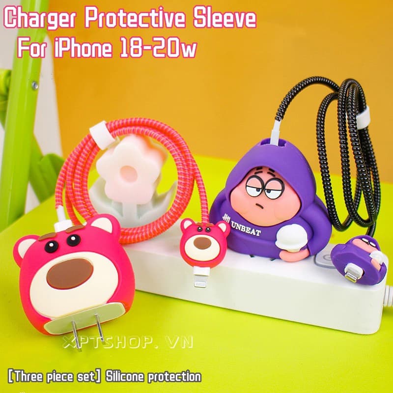 【 Combination Protection 】 Cute Série Lotso Monster Para iPhone Proteção De Carga Rápida Manga De Dados Acessórios Do