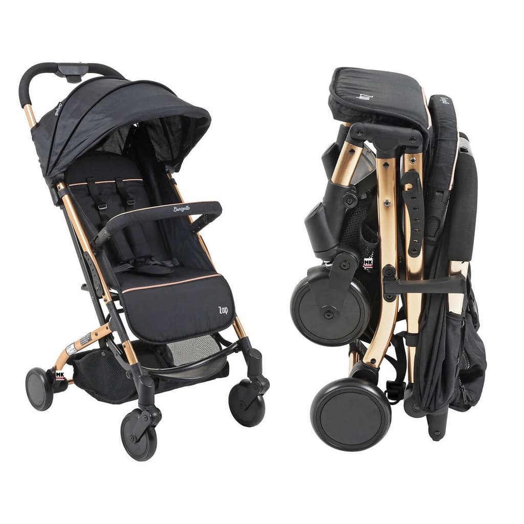 Carrinho de Bebê Burigotto Zap Preto Chassi Metal Cobre 0 a 15kg Passeio Compacto