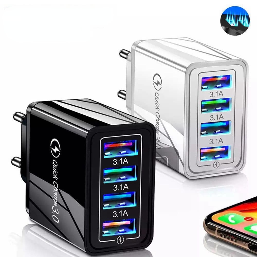 Adaptador De Carregador EZPZ 5V 3.1A 4 Porta USB Carregamento Rápido De Luz + LED