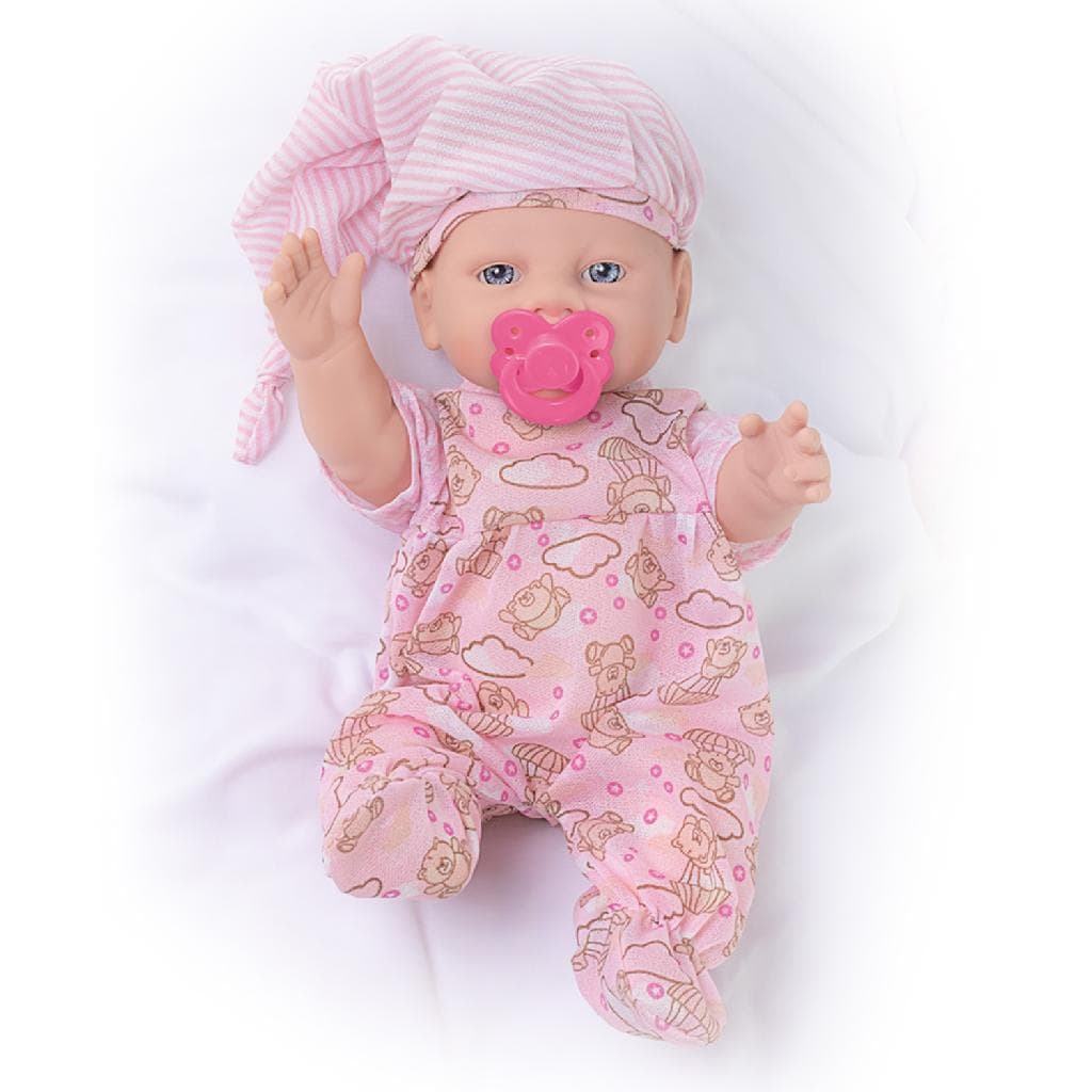 Boneca Bebê Pijaminha Com Chupeta e Mamadeira - Mik Brinquedos