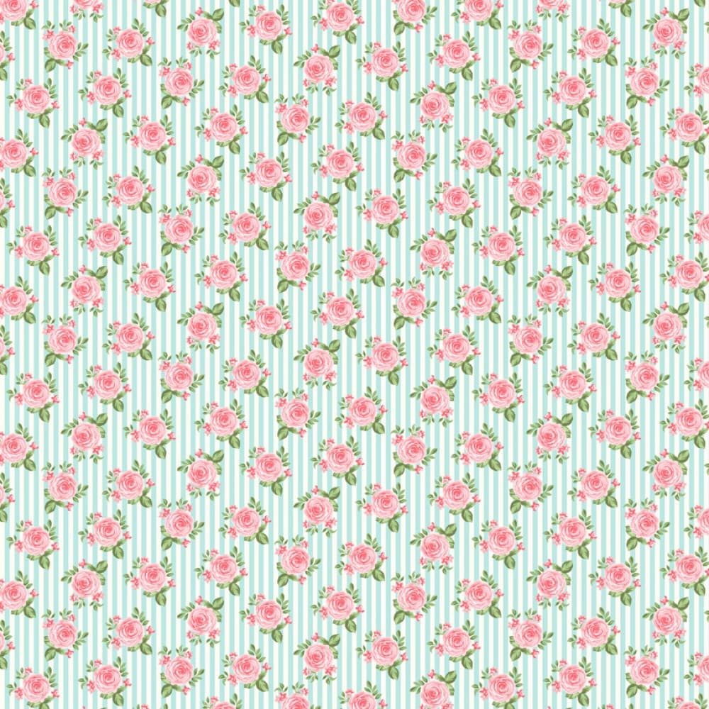 Tecido Patchwork Rosas Listrado Verde Acqua T04906