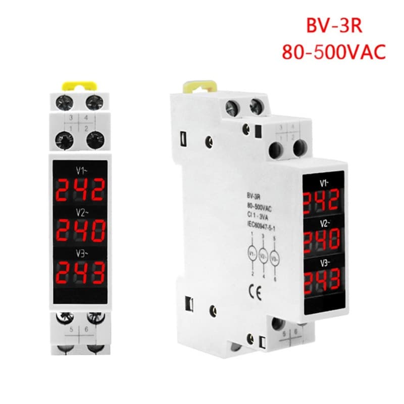 Li * Medidor Modular-Voltímetro Tensão Trifásico Monitor-AC80V-500V Din Rail Mount LED Display Digital Detec