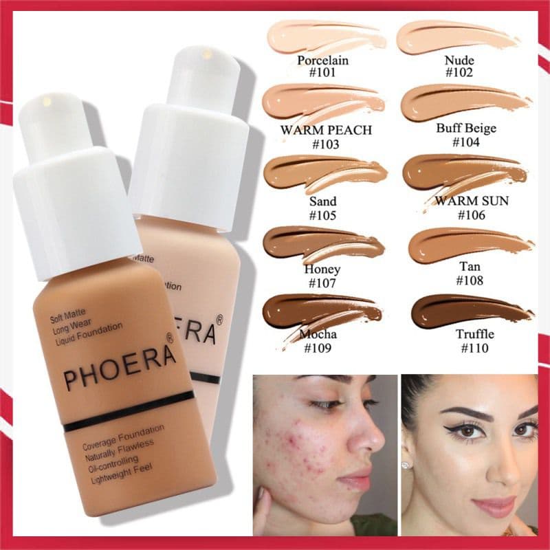 PHOERA Foundation Concealer 30ML Base Líquida Creme De Face Naturalmente Maquiagem Clareador De Toque Mineral Sem Defeitos Corretivo De Clareamento Soft Matte Oil-control Hot Deals