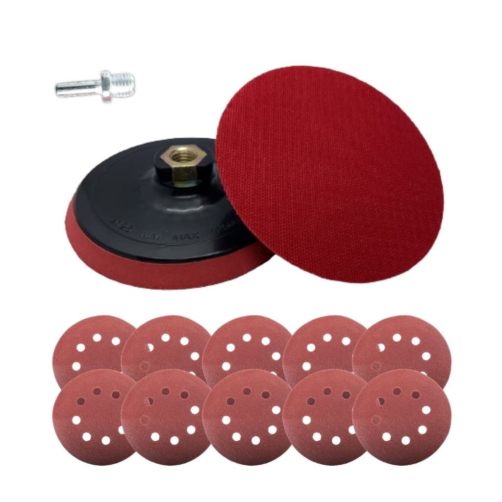 Kit Suporte Disco 125mm + 10 Disco de Lixa p/ Furadeira Esmerilhadeira