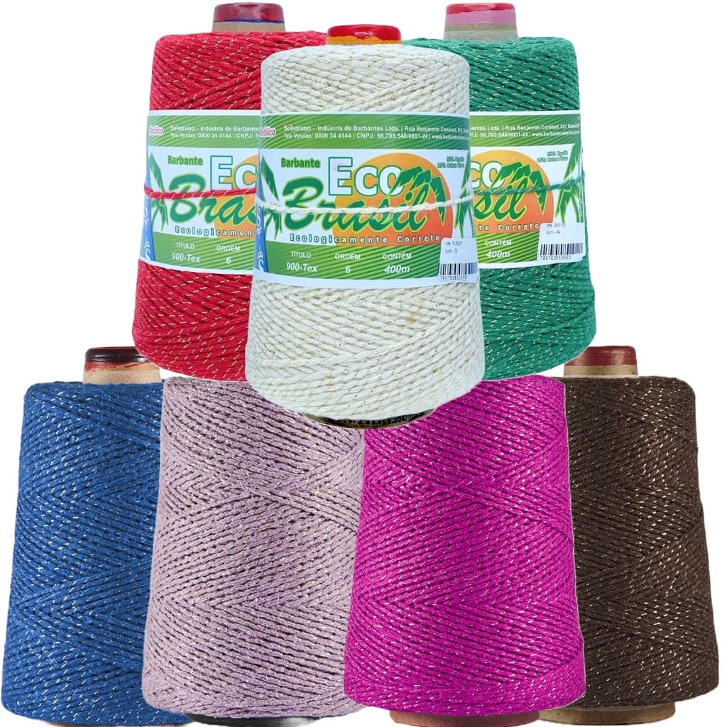 Kit 7 Barbantes Eco Brasil Brilho Metálico Fio 6 400g 900 TEX Soberano Para Crochê Tricô Artesanato