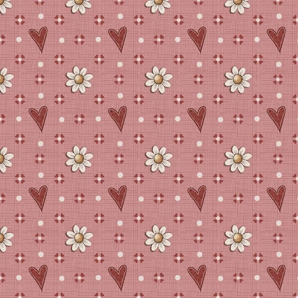 Tecido Patchwork Digital Floral Coração Rosa Goiaba Felicidade Fe003