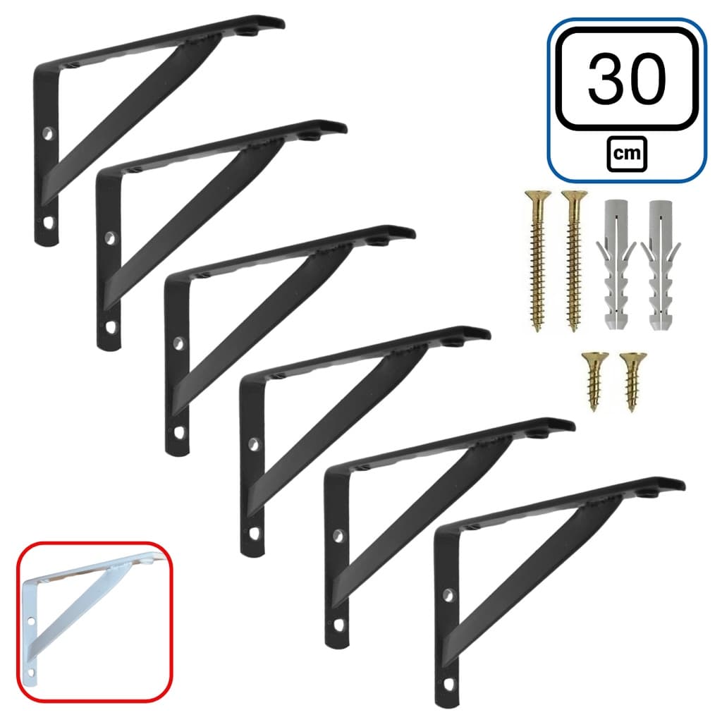 Mão Francesa 30cm 6 peças Preta - Suporte para Prateleira de Parede Cantoneira Industrial