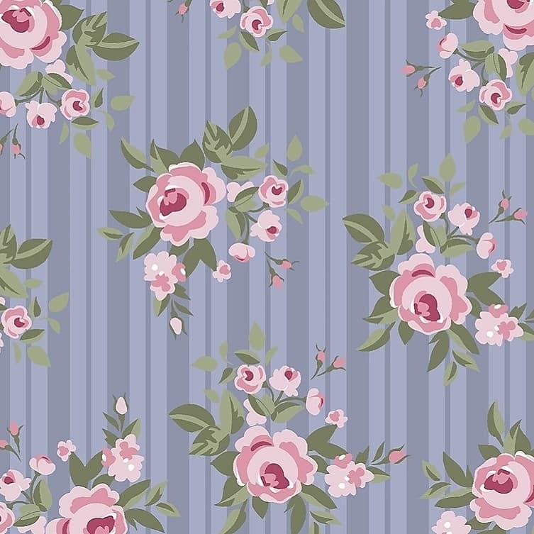Tecido Patchwork Floral Pássaros Azul Lavanda RT263