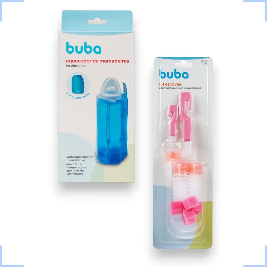 KIT AQUECEDOR ESQUENTA MAMADEIRA PORTÁTIL E ESCOVA DE MAMADEIRA BUBA