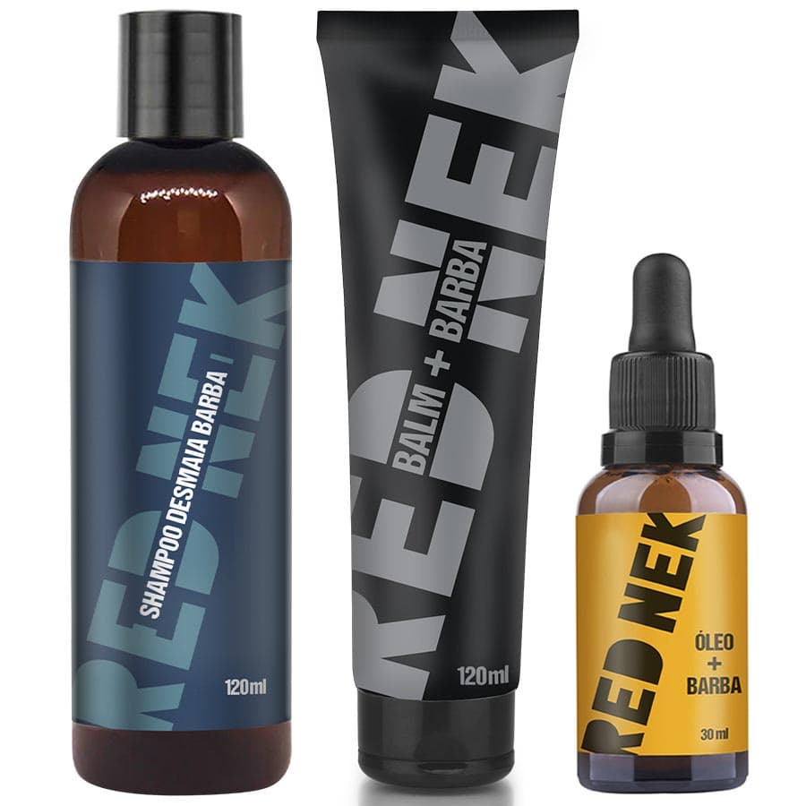 Kit Shampoo Desmaia Barba + Bálsamo + Óleo Hidratante Red Nek