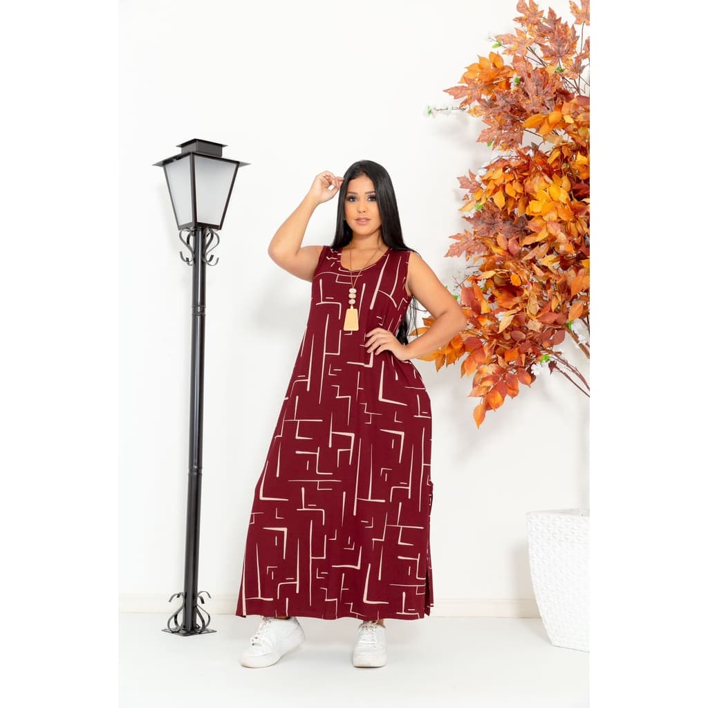 Vestido Longo Feminino Regata Plus Size Geometrico Moda Feminina Lançamento Midi Plus Size Feminino