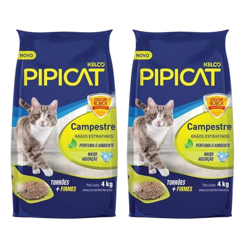 Kit 2 Areias Sanitárias P/ Gato Kelco Pipicat Campestre  4Kg