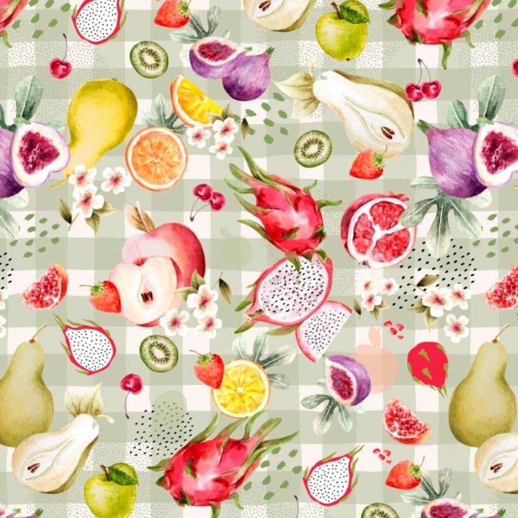 Tecido Patchwork Sarja Frutas Verde Picnic CM0820