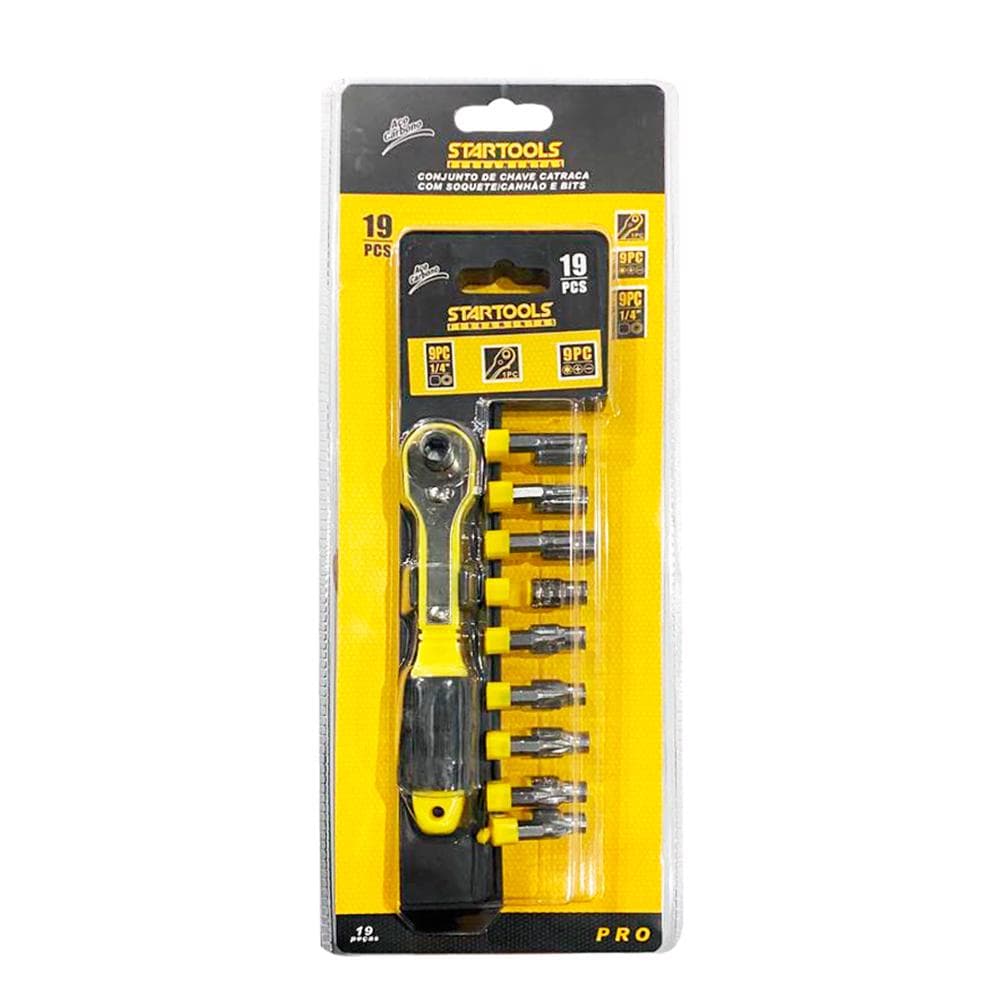 Kit Jogo Chave Catraca 19 Peças Com Soquetes Tipo Canhão E Bits Uso Geral Mini Kit Reparo Casa