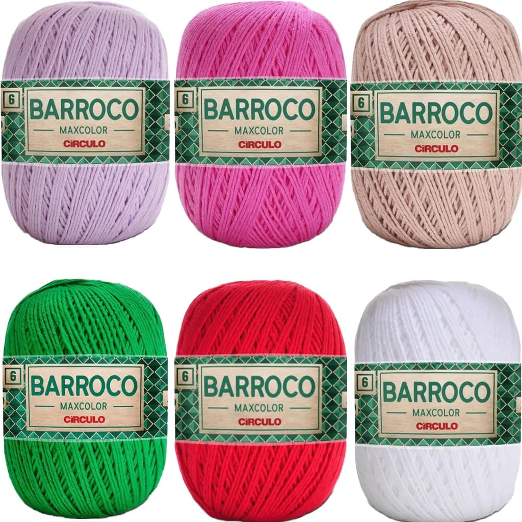 Kit com 6 Barbantes Barroco MaxColor Fio 6 de 200 Gramas Cada Novelo Linha de 885 TEX para Crochê, Tricô e Artesanato