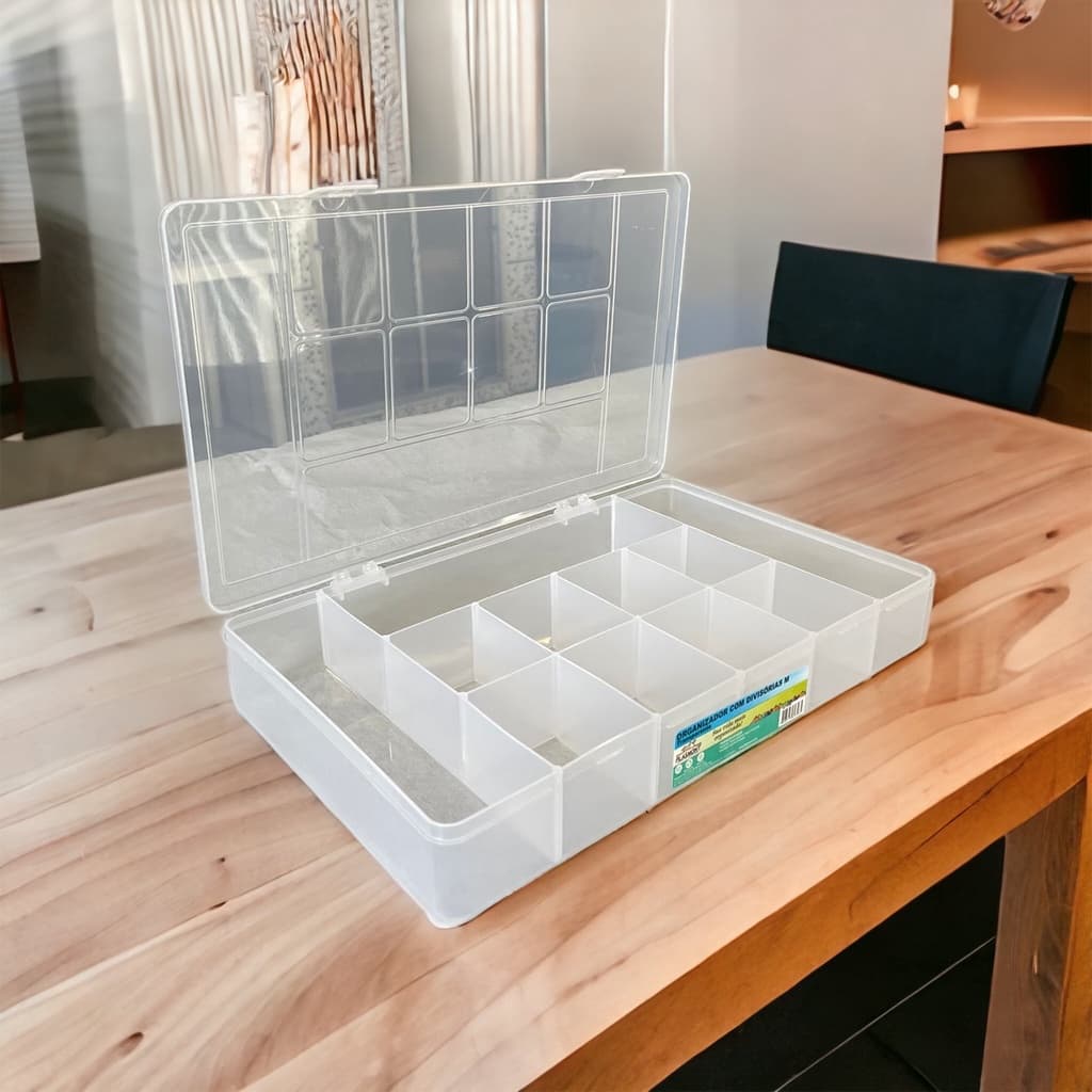 Kit 3 Caixa Box com 11 Divisorias Porta Parafusos Pregos Ferramentas Chaves Organizadora