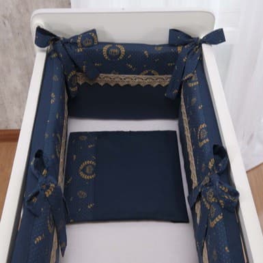 Kit para Mini Berço Bebê Menino Colchão 38cm 5pçs Kit para mini berço de Bebê Azul Marinho Coroa Dourada 5pçs