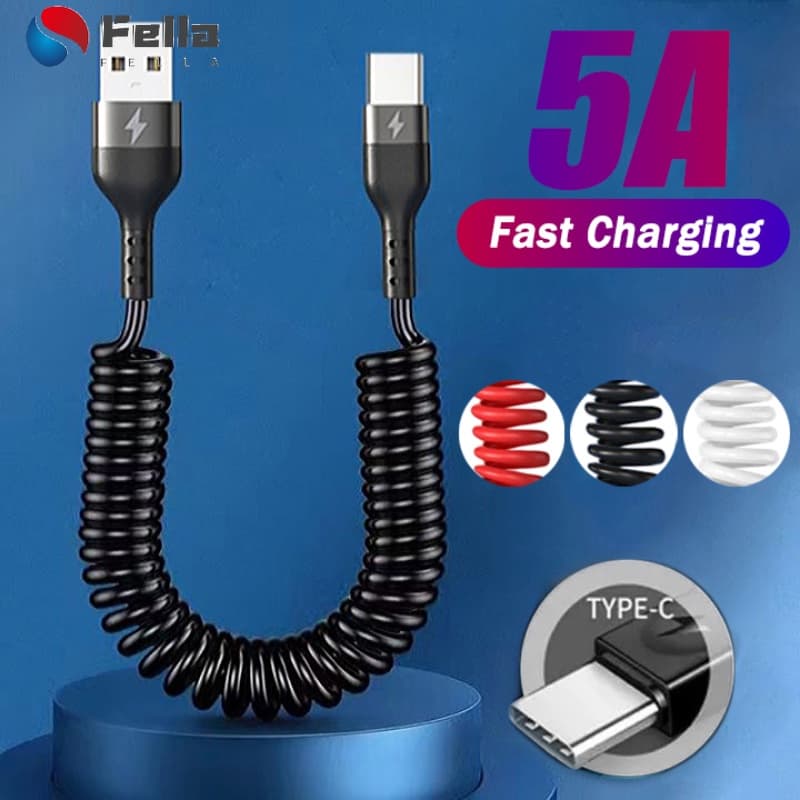 Cabo De Carregamento USB C Para Carro Acessórios De Telefone Android/66W 5A Telescópico Retráctil Tipo/Rápido De Mola Micro Dados 5A