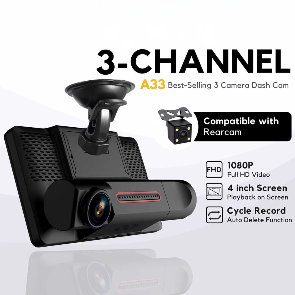 A33 Dashcam 3 Lente 4 IPS Screen1080P Câmera De Carro Frontal + Interna Traseira Gravador