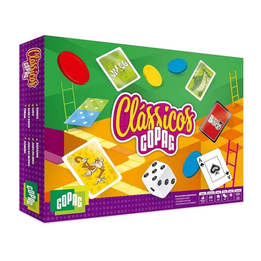 Brinquedo Box 7 Jogos Clássicos para jogar com os amigos e familia jogo do mico dominó dama ludo sobe e desce trilha jogo do burro baralho Copag 90942