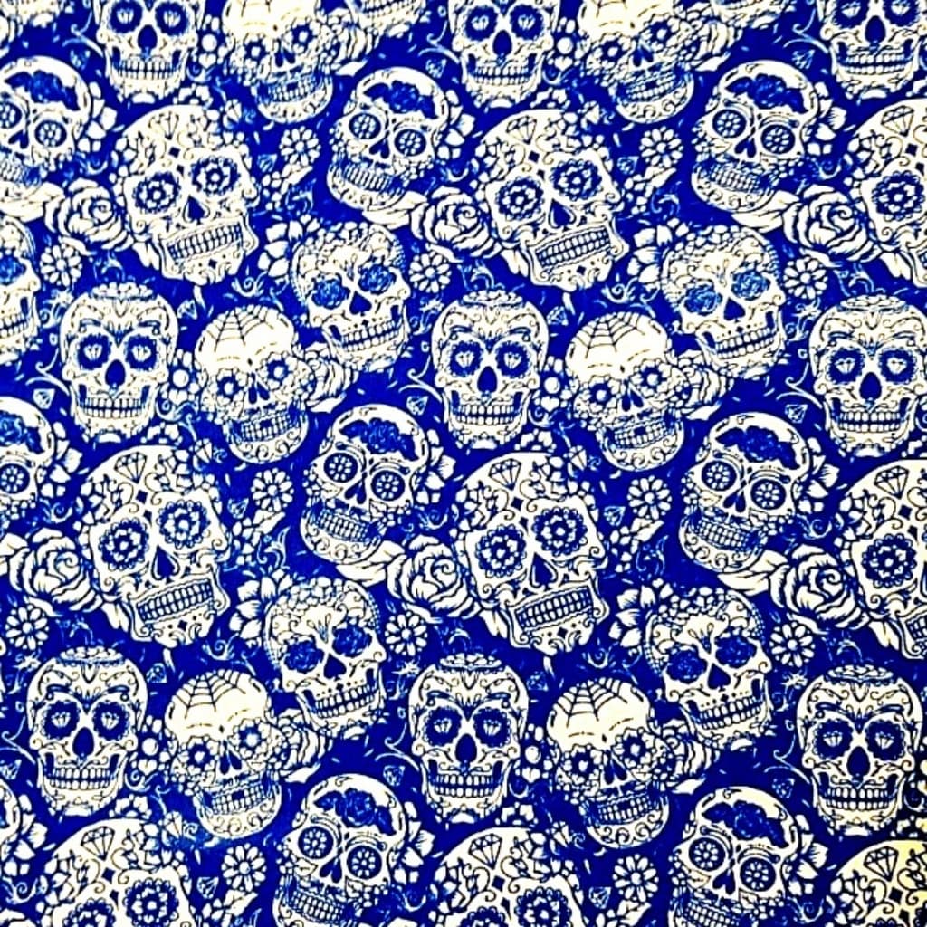 Tecido Patchwork Caveiras Azul e Branco BG044