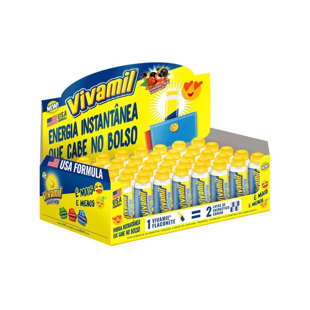 Cafeína Vivamil Flaconete 20ml Display 40un Guaraná e Açai