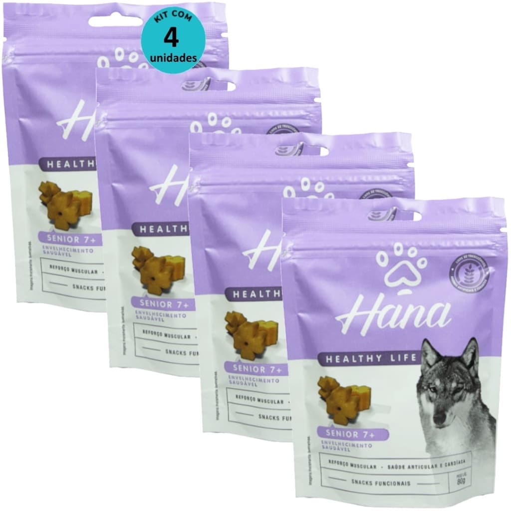 Hana Senior 7 + Envelhecimento Saudável 80g Snacks Para Cães Adultos Kit C/ 4 un
