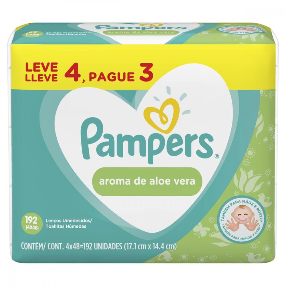 Lenço Umedecido Pampers Aloe Vera com 192 unidades