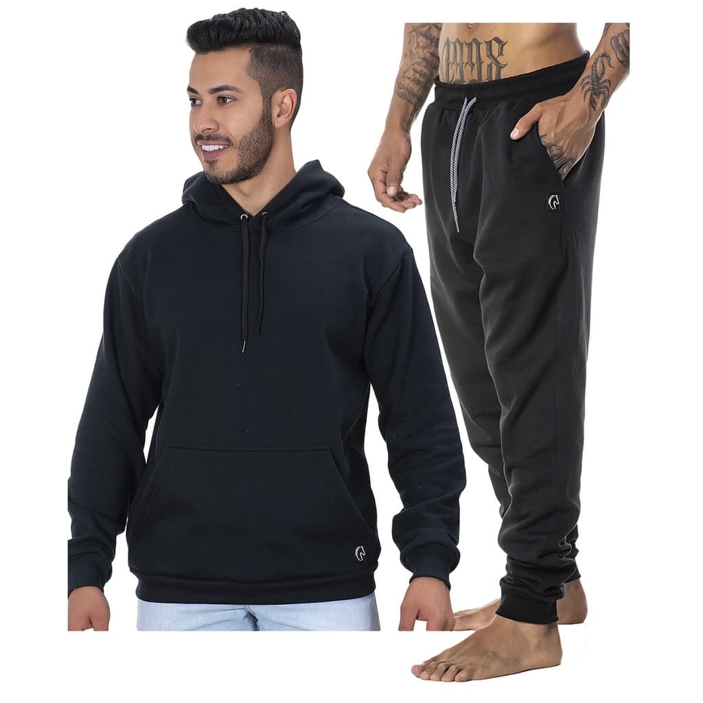 Conjunto Moletom Blusa Canguru Calça Jogger Frio Essentials Sport
