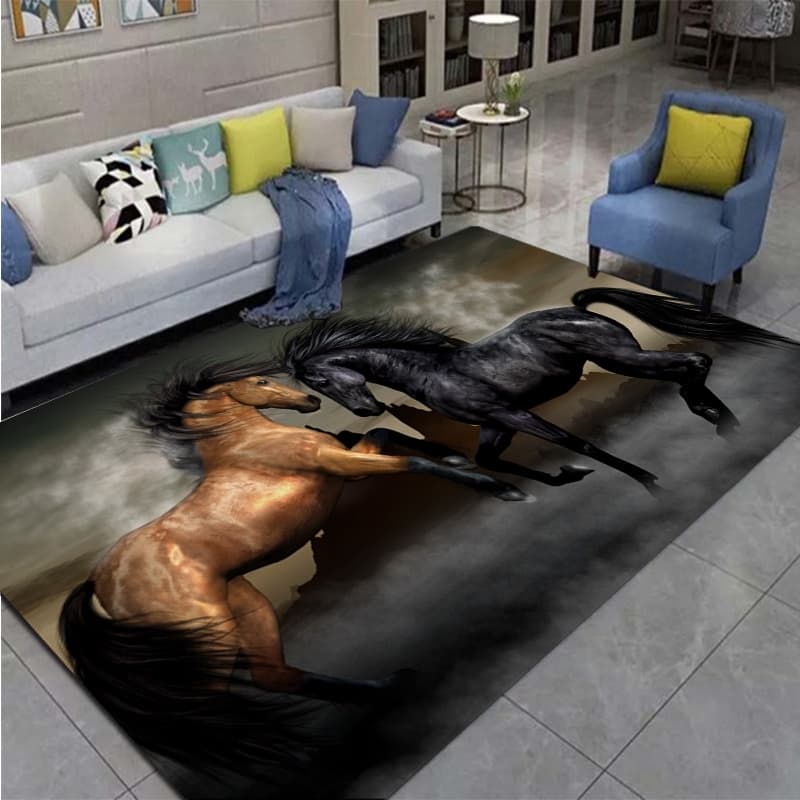 Tapete Grande Estampado Em Cavalo 3D , Capacho , Sala De Estar , Quarto , Decoração De Banheiro animal-Antiderrapante Co