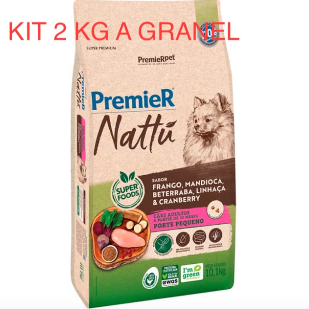 Kit 2 Kg A Granel Ração PremieR Nattú Para Cães Adultos de Pequeno Porte Mandioca