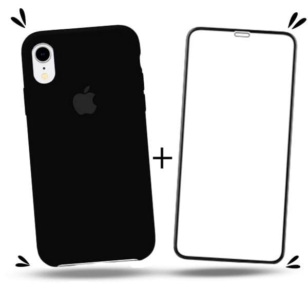 Kit 2em1 Capa + Pelicula Para iPhone XR - Case Silicone Aveludada + Pelicula de Vidro 3D Full Cover