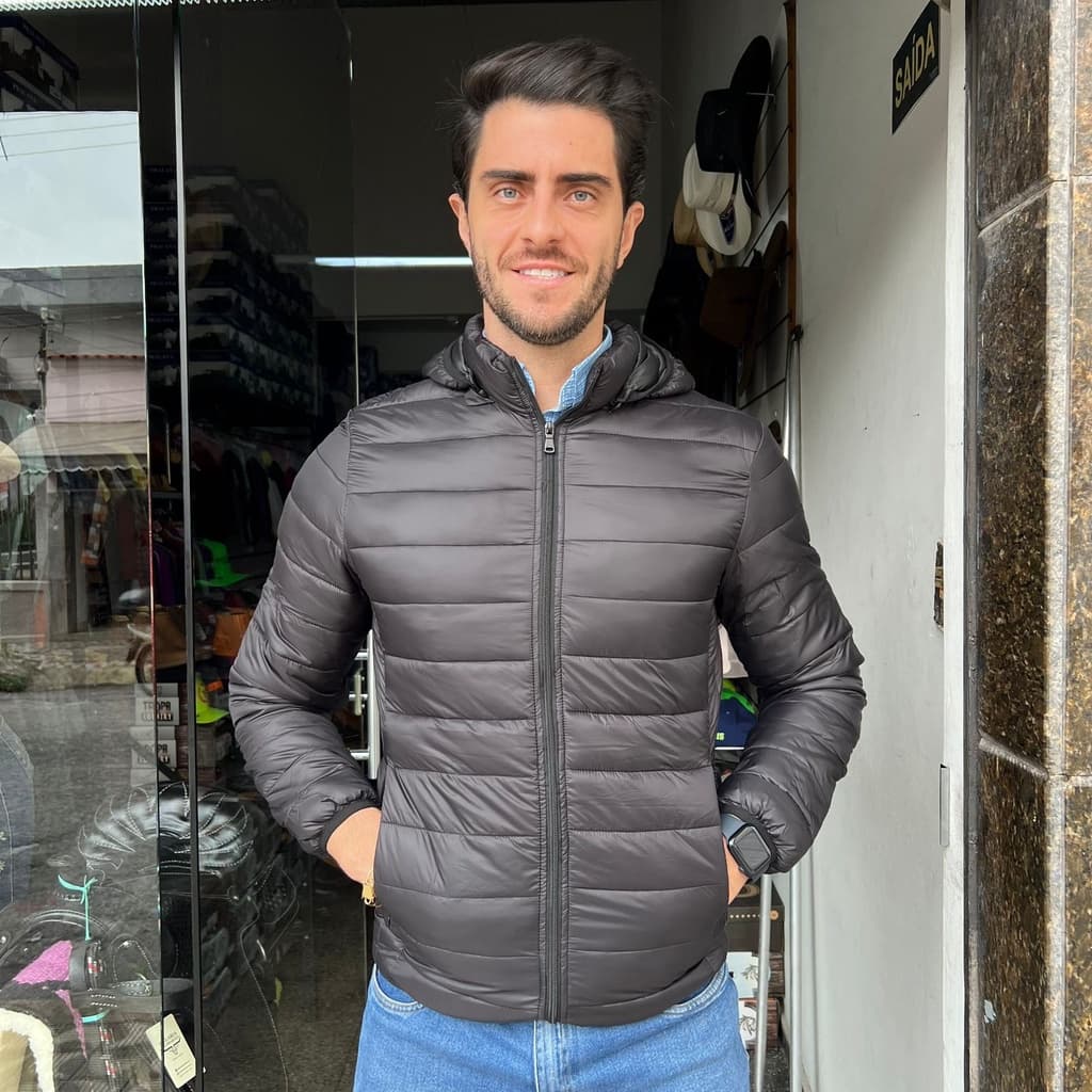 JAQUETA BOBOJACO MASCULINA CAPUZ REMOVÍVEL E BOLSO COM ZÍPER