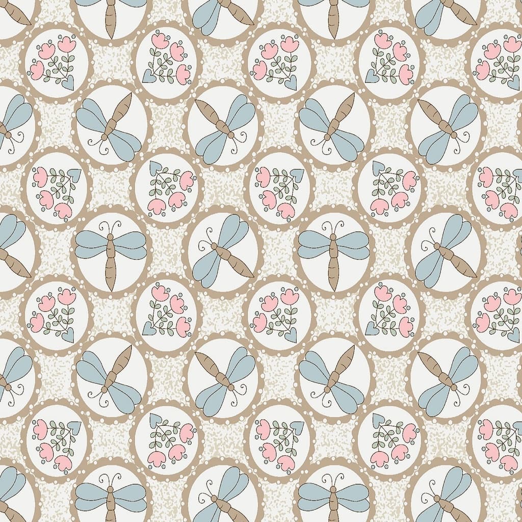 Tecido Patchwork Libélulas No Camafeu Bege RT424