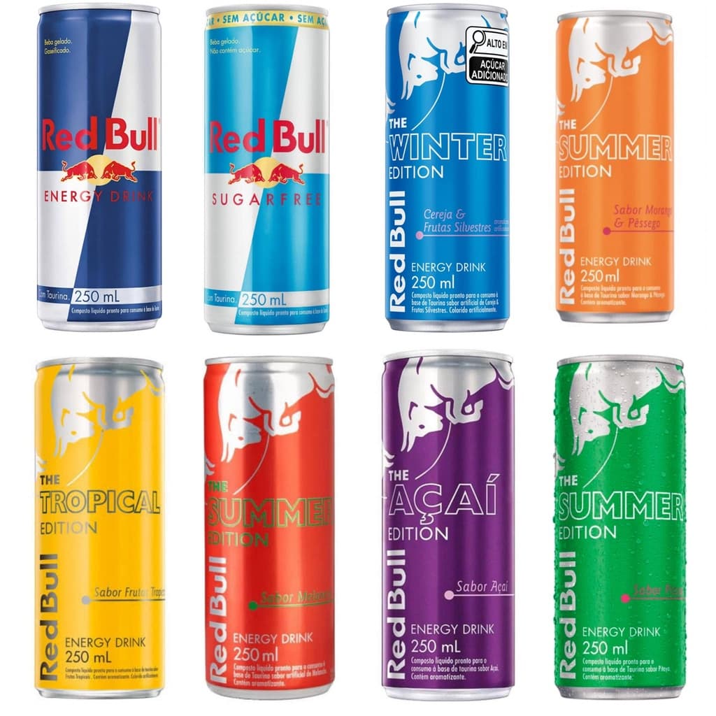 Energético Red Bull 250ml Energy Drink Morango e Pêssego, Frutas Tropicais Silvestres Summer Winter Edition, Cereja