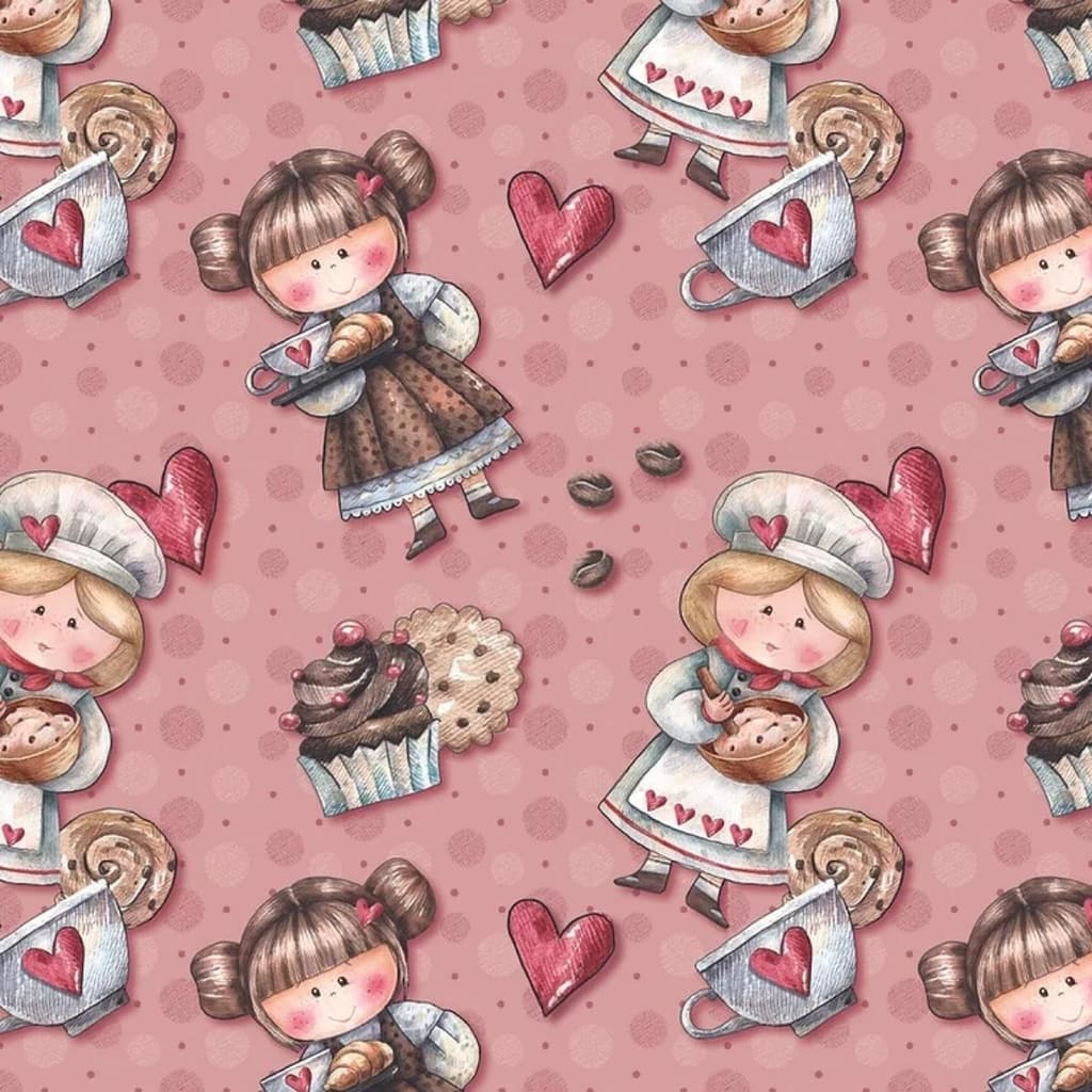 Tecido Patchwork Digital Rosa Rosé Café Com Amigas Ch002