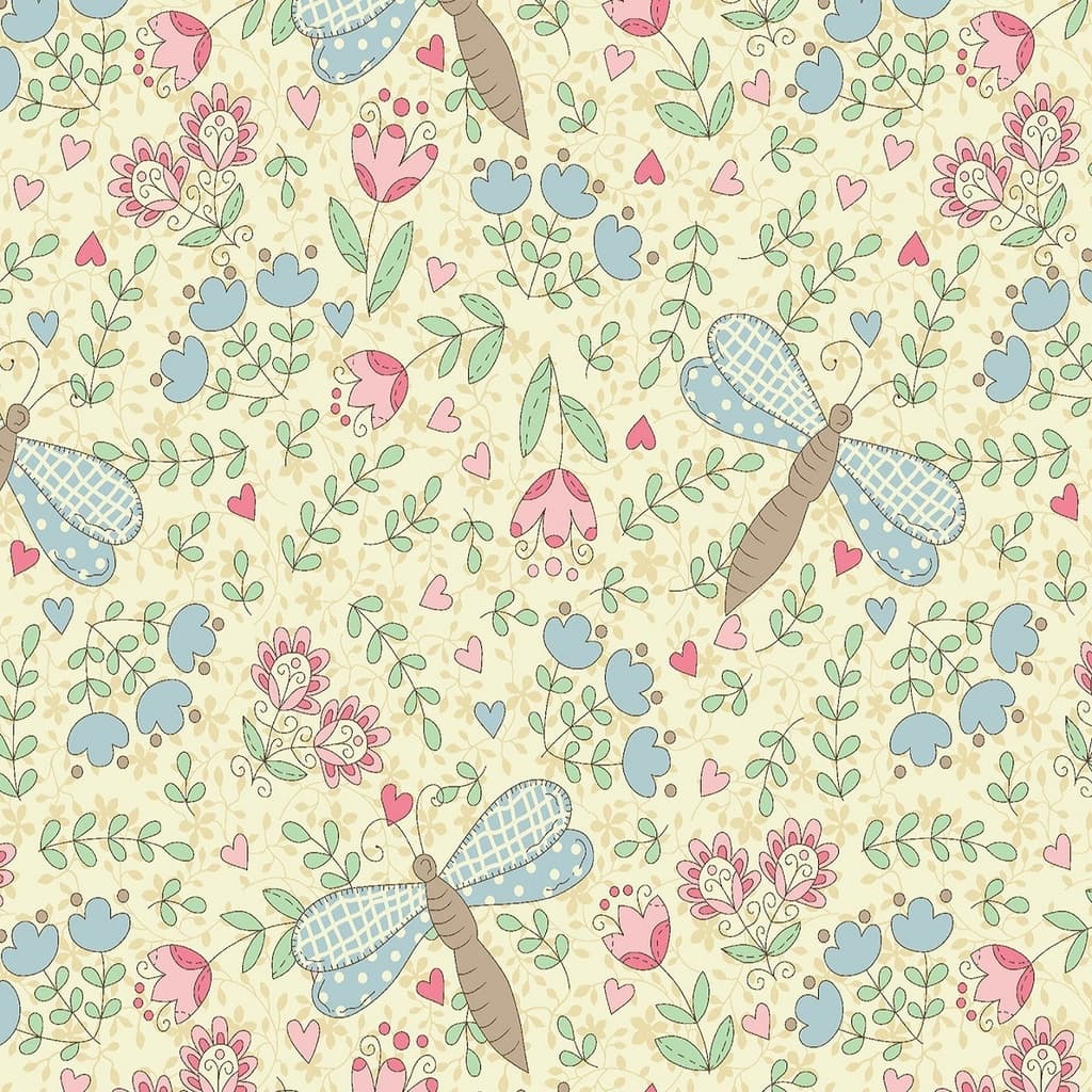 Tecido Patchwork Libélulas No Jardim Amarelo RT426