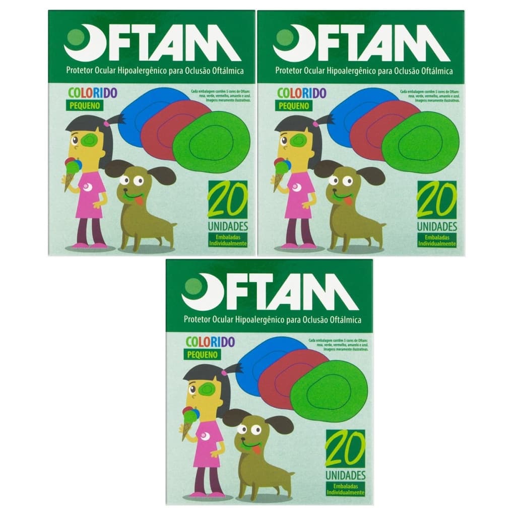 Kit 3 Oftam Protetores Ocular Pequeno Colorido cx C/20 Unidades