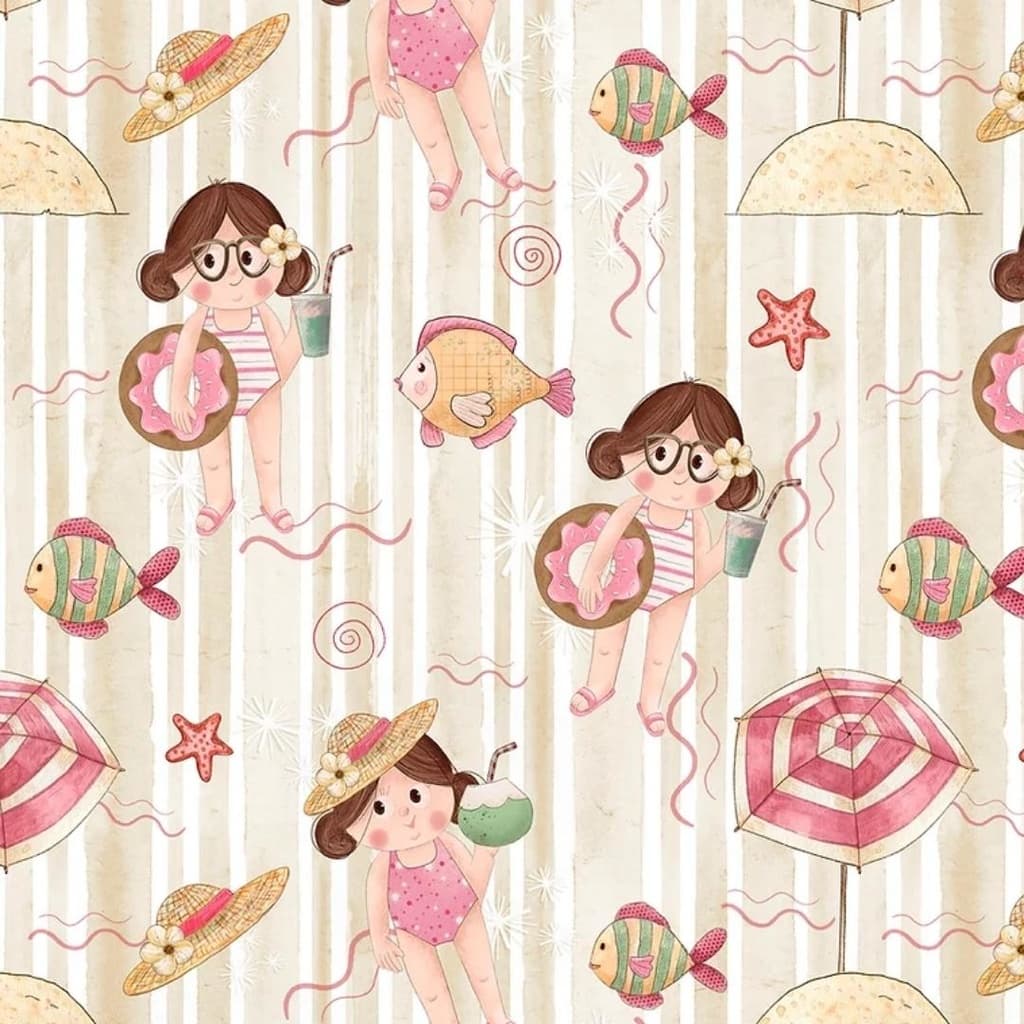 Tecido Patchwork Digital Meninas Bege Férias Fer004