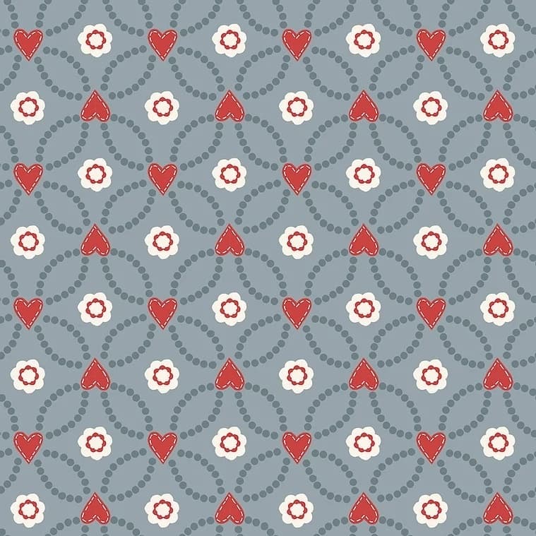 Tecido Patchwork Corações Entrelaçados Azul Jeans Angels RT441