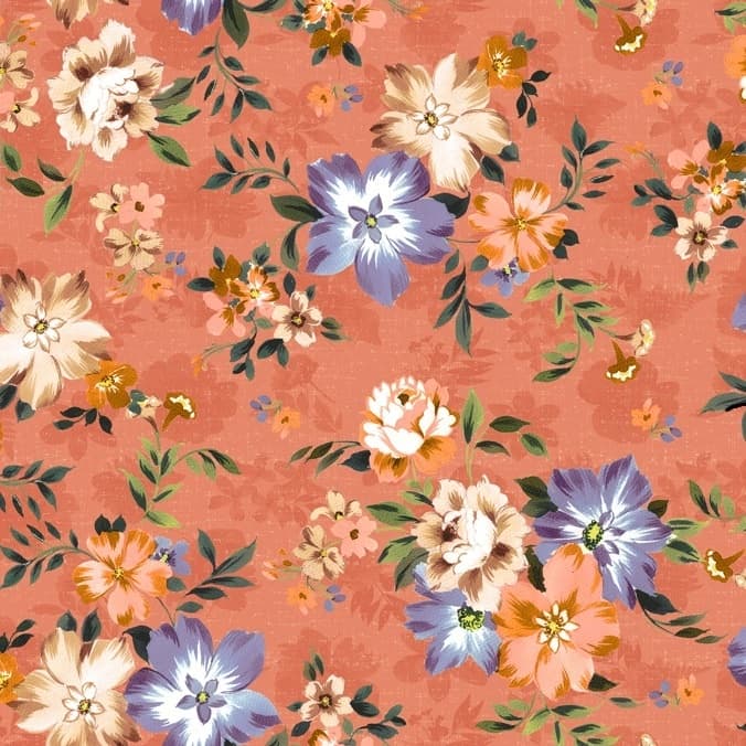 Tecido Patchwork Digital Floral Laranja 9005075