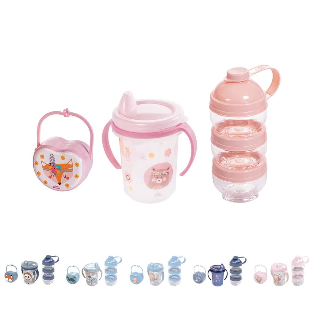 Kit Caneca 330 ml Porta Chupeta e Dosador de Leite em Pó Infantil