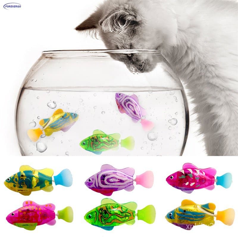 Peixe elétrico gato brinquedo interativo com luz água natação pet robô jogando brinquedos 1c6k