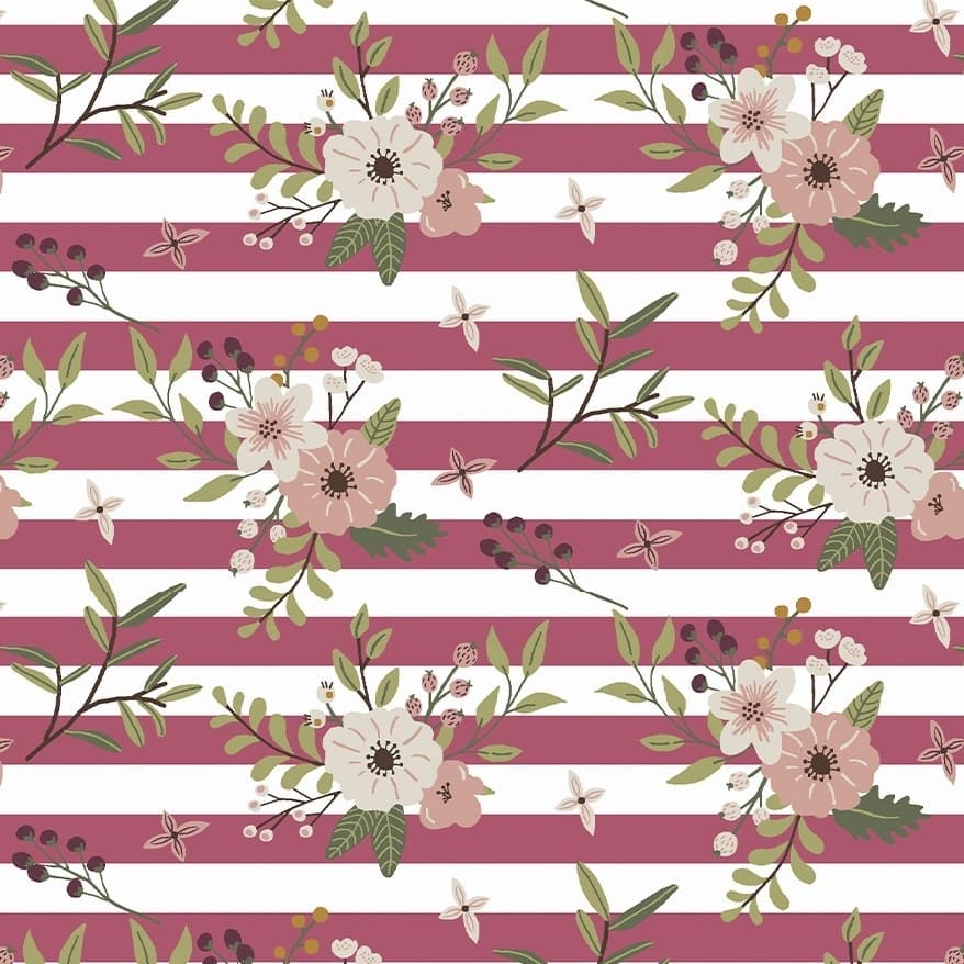 Tecido Patchwork Floral Listrado Branco Rosa Botânica 13803