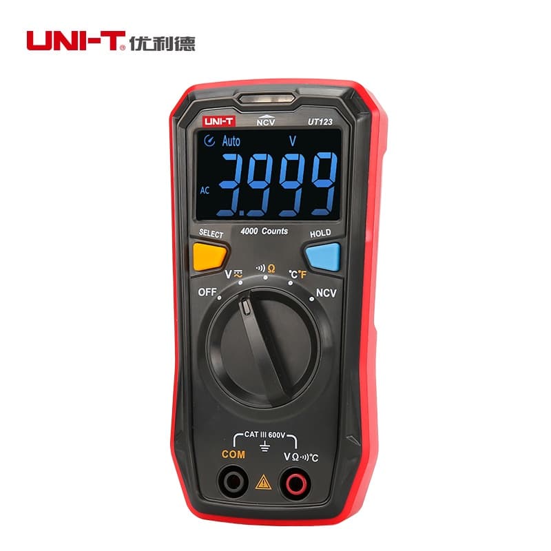 Multímetro Digital De Bolso UNI-T UT123 Tensão AC DC Resistor De Temperatura NCV Tester EBTN Display