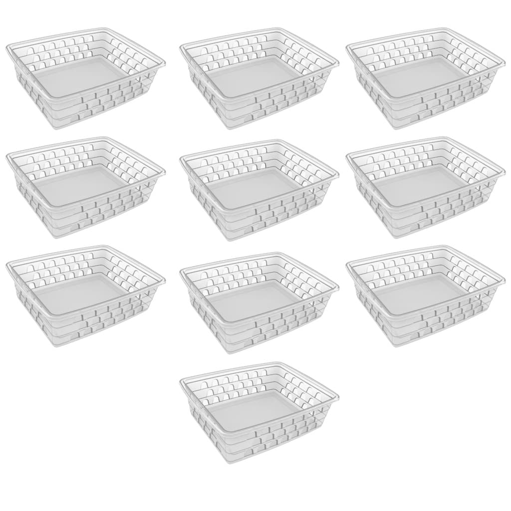 Cesto Organizador Kit 10 Peças Medio 20x15x6cm Transparente Multiuso Para Gaveta Cozinha Lavanderia